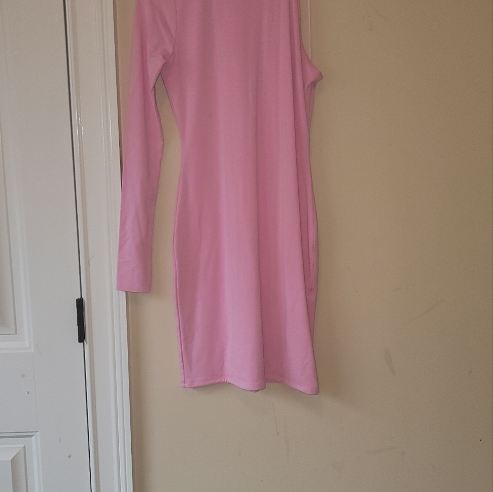 NWT Naked Wardrobe Baby Pastal Light Pink One Shoulder Long Sleeve Dress